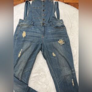 Life in Progress Blue Denim Overalls Distressed